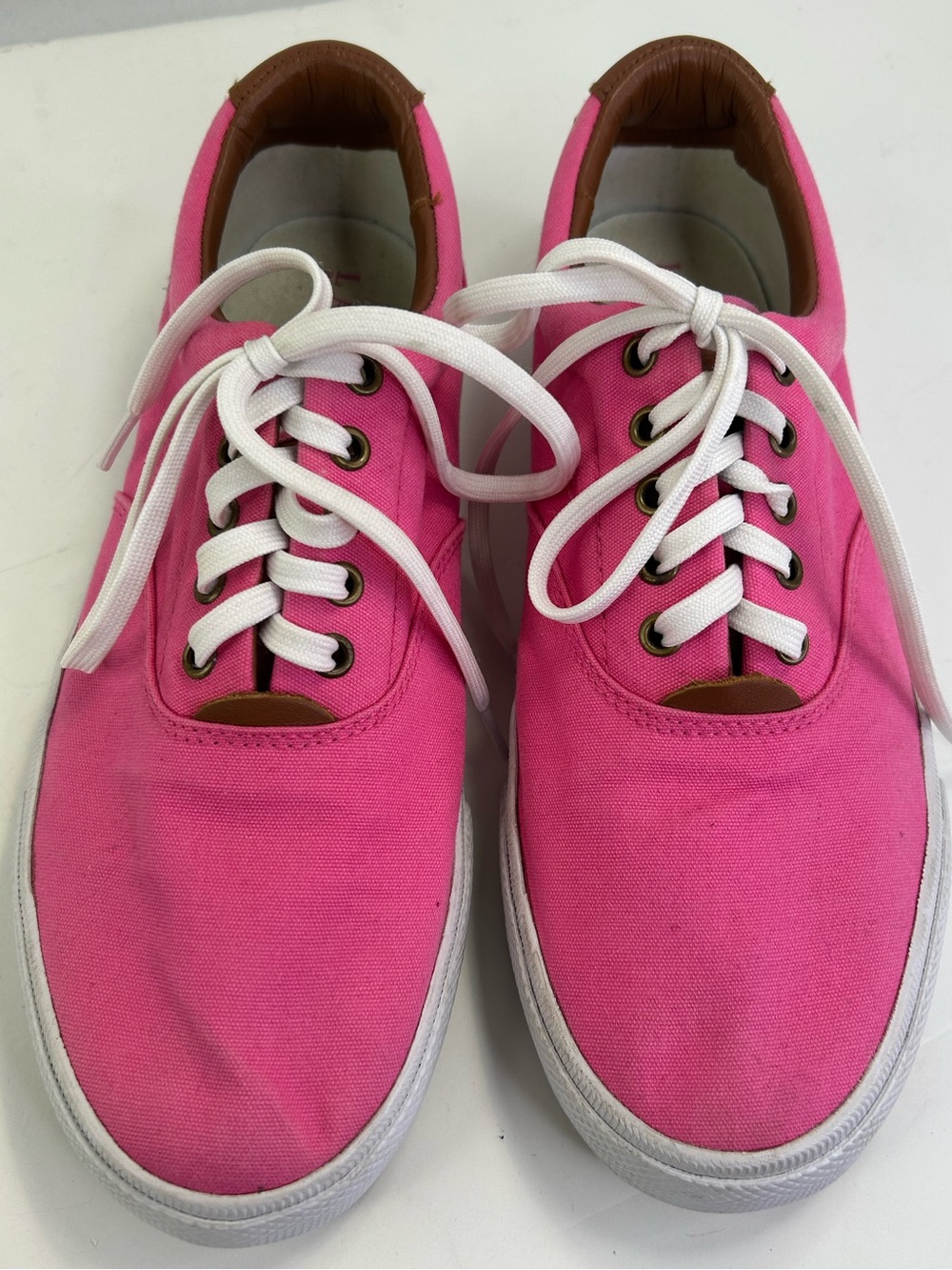 LRL Ralph Lauren Veeta pink Canvas Brown leather Shoes Sneakers Women's 9.5